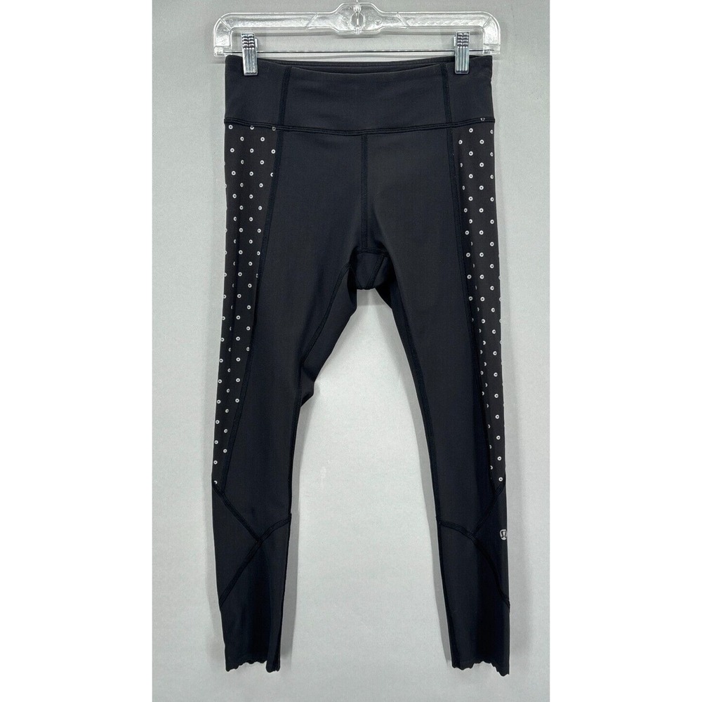 Lululemon Tights Womens 6 Tight Stuff Black Sequin Dot Black Silver Scalloped